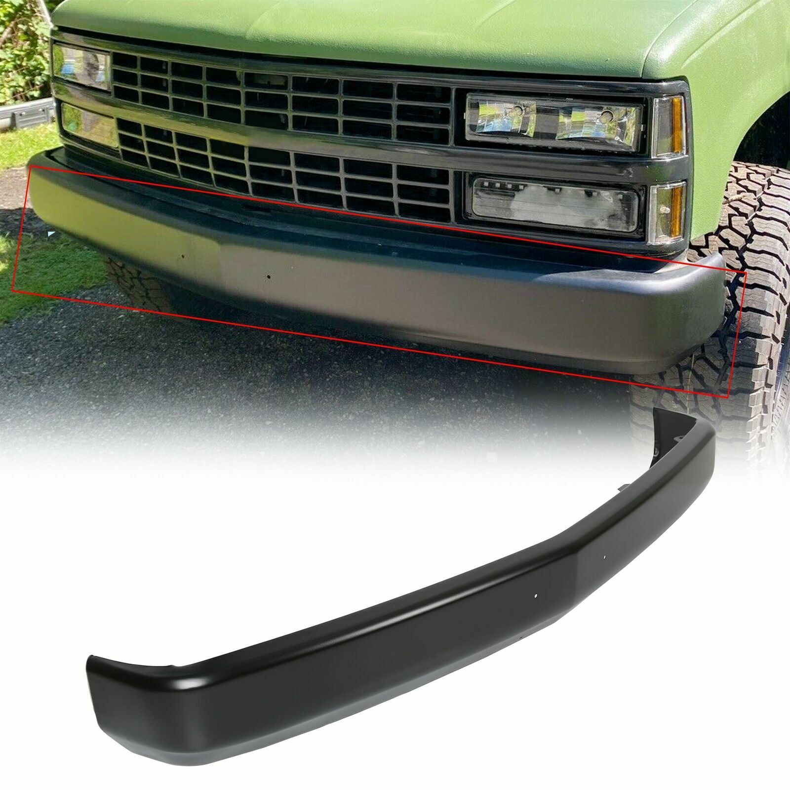 MR.GOP-Primed Steel Front Bumper Face Bar For 1988-1998 Silverado Sierra C1500 K1500