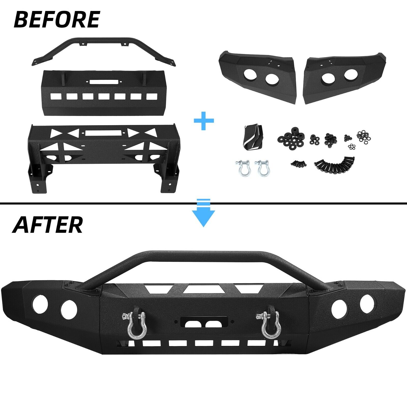 MR.GOP-For 2014-2020 Toyota Tundra 3-Piece Design Black Steel Front Bumper Powder Coat