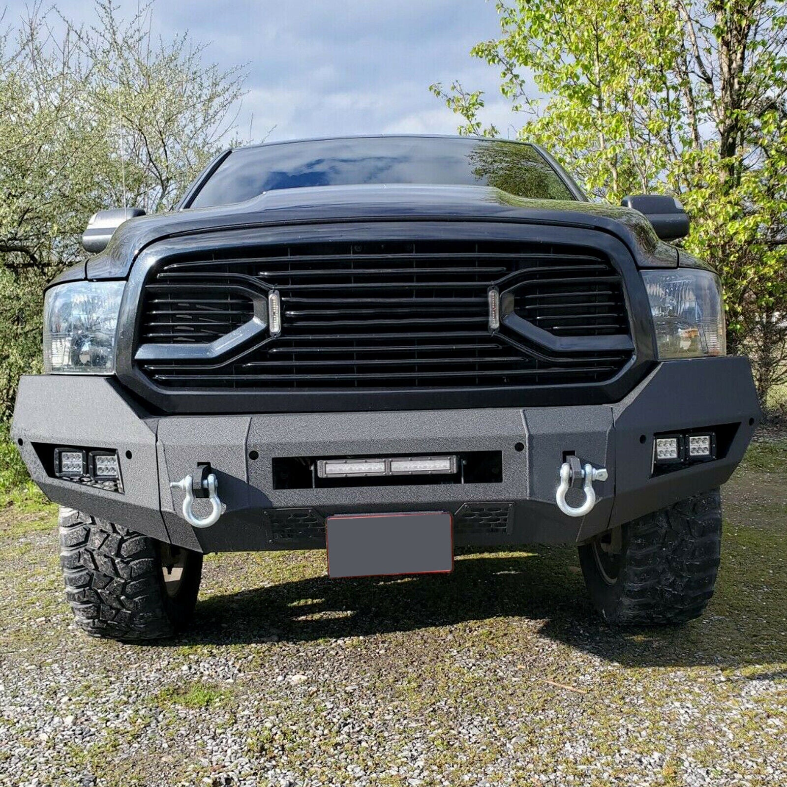 MR.GOP-For 2013-2021 Dodge Ram 1500 Heavy Duty Front Bumper W/ D-Rings & LED Fog Lights