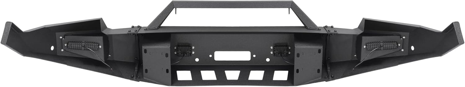 Front Bumper Assembly Compatible with 2009-2012 Dodge Ram 1500 with Winch Plate and Led Lights Steel Powder Coated Black Two Packages