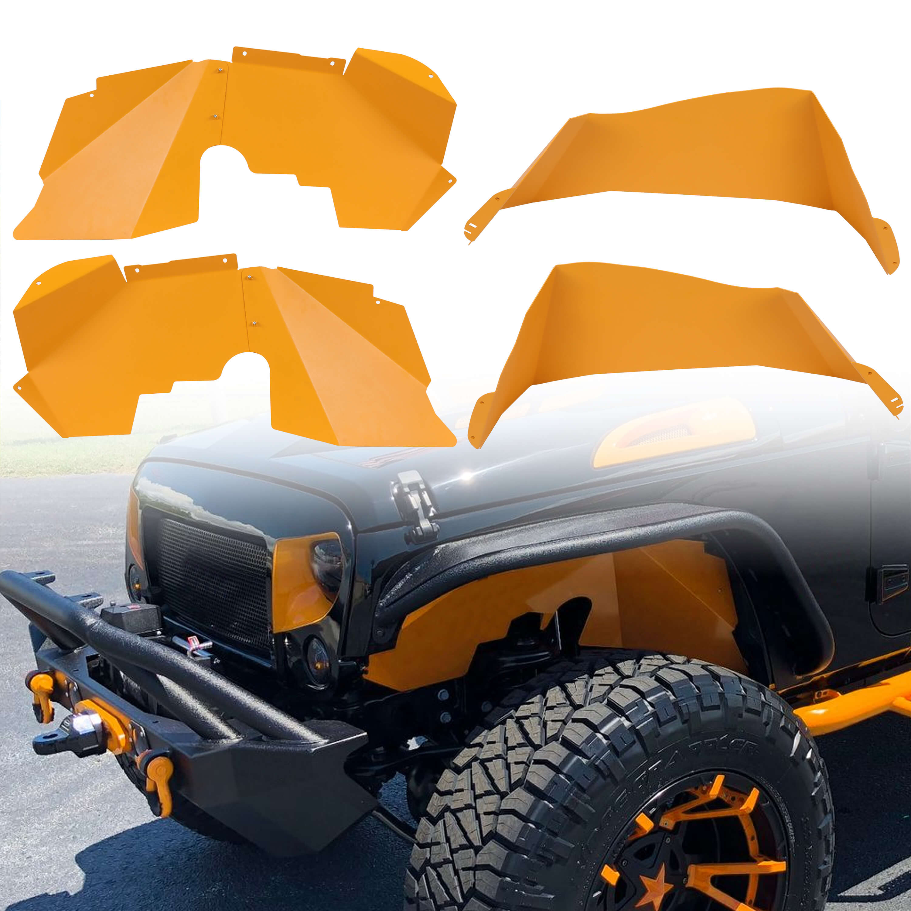 MR.GOP-Front & Rear Inner Fender Liners Sheet Compatible with 2007-2018 Jeep Wrangler JK Yellow Splash Guards High Strength Simple Style