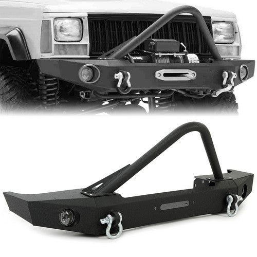 MR.GOP-Front Bumper W/ Fog Lights & Winch Plate Fit 84-01 Jeep Cherokee XJ Comanche MJ